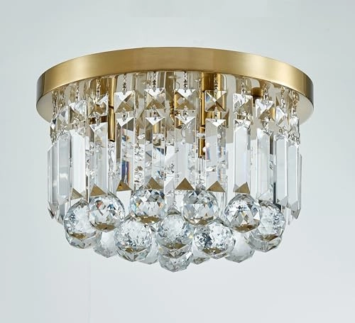 Crystal Chandelier - D30 x H24 cm E14 Socket 3 Bulbs Gold Finish