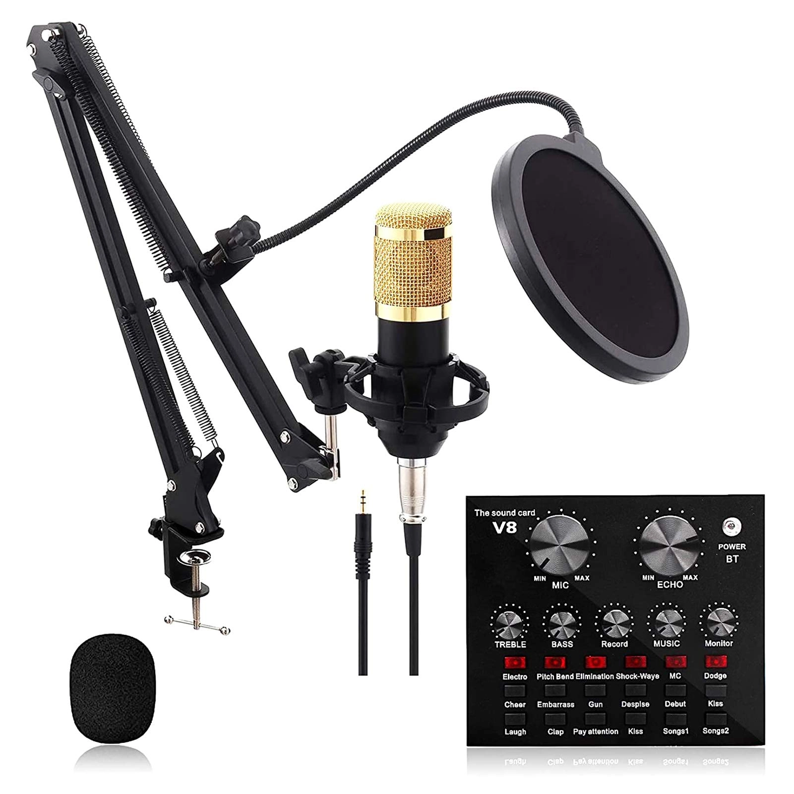 FCHMY Condenser Microphone Wired Microphone + BM-800 + Scissor Arm + Metal Shock Mount + Double-Layer Pop Filter