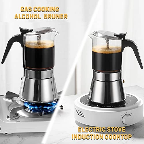 SIXAQUAE Induction Moka Pot - Crystal Glass-top Stainless Steel