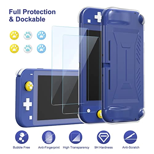 Switch Lite Carrying Case - Turquoise + Switch Game Case + Switch Lite Screen Protector + Switch Stand + Switch Thumb Grips