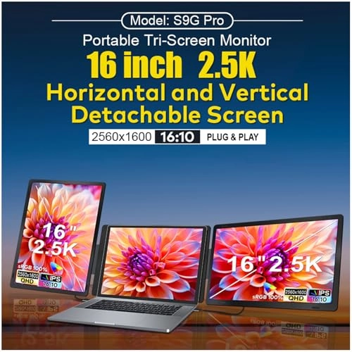Portable Triple Screen Monitor - 2560x1600 16 Inches
