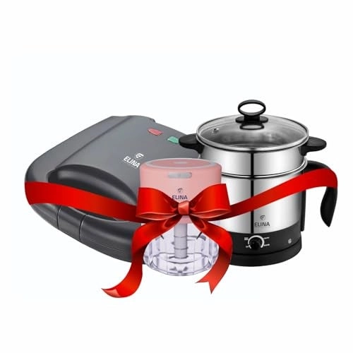 Elina EHA-CBFK1 + Electric Multi Kettle - 1.25L + Sandwich Griller + Wireless Electric Chopper - 1500 MAH