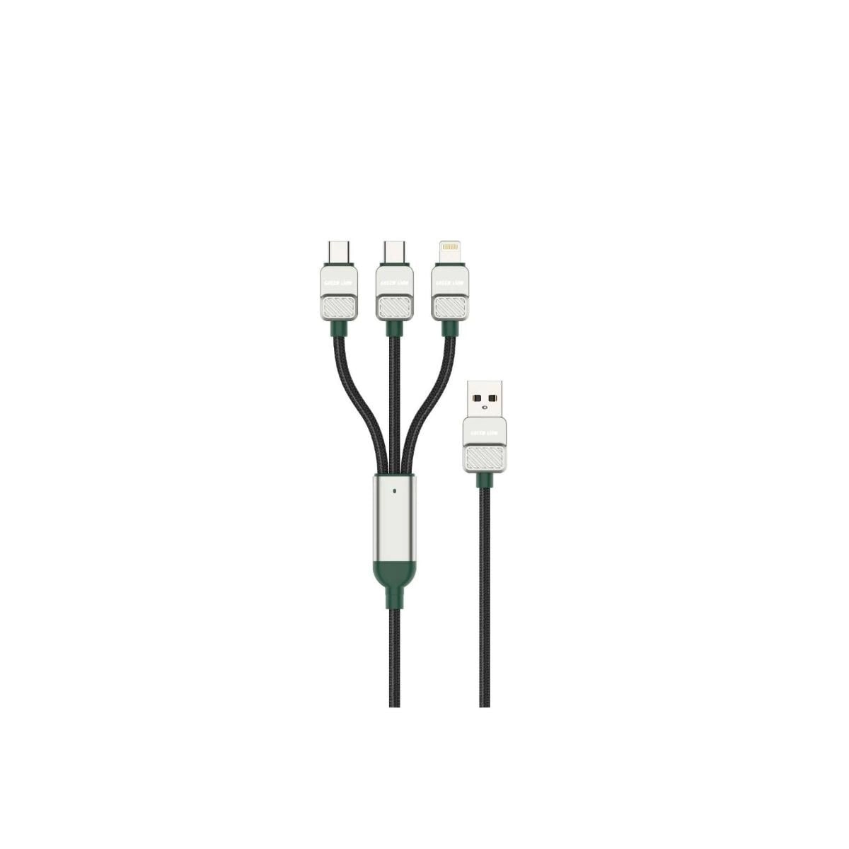 3-in-1 Cable 60W USB-A to USB-C 1.2m Braided