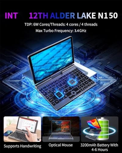 2-in-1 Mini Laptop Tablet PC - 8'' 512GB 12GB N150