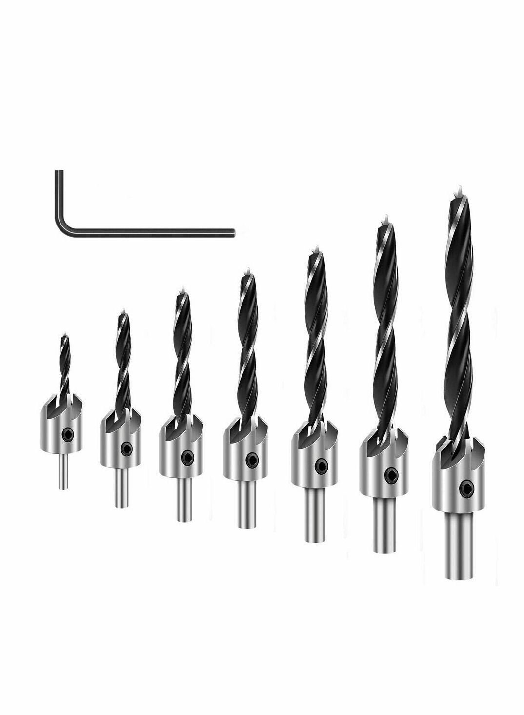NIBEMINENT Countersink Drill Bits - Classic Carbon Steel 7 Pcs 3mm 4mm 5mm 6mm 7mm 8mm 10mm