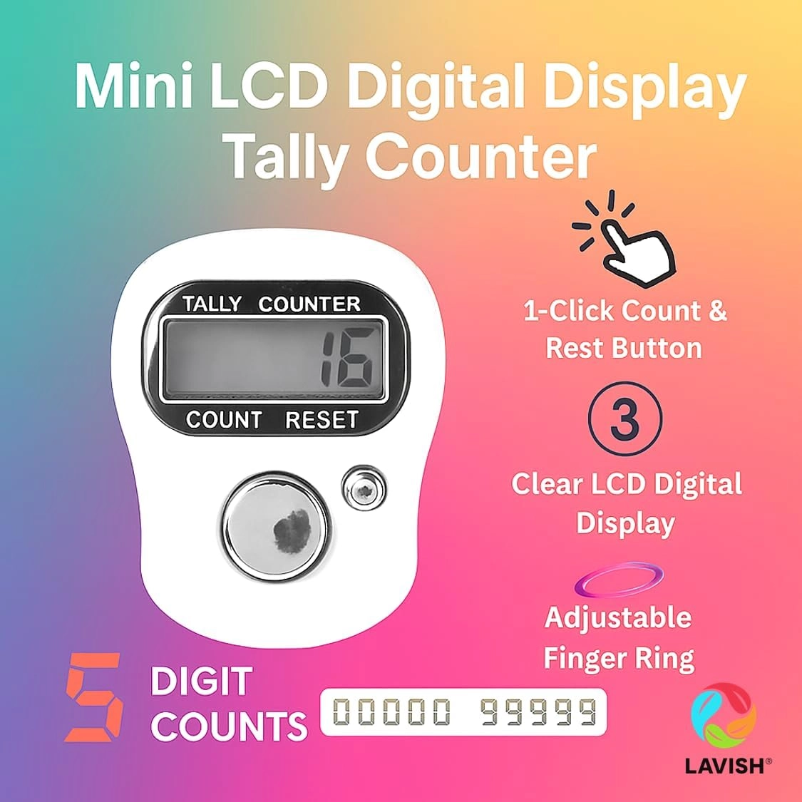 Digital Tasbeeh Finger Counter - Pack of 24 5-Digit LED