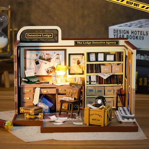 DIY Dollhouse Miniature Kit - Dust Proof Cover Gray Wood