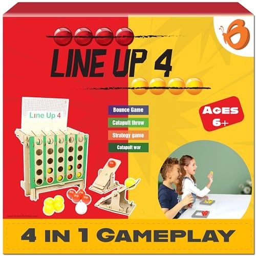 Diy Lineup 4 In A Row - Bounce Balls Shots Game 2 Mini Catapult Shooters