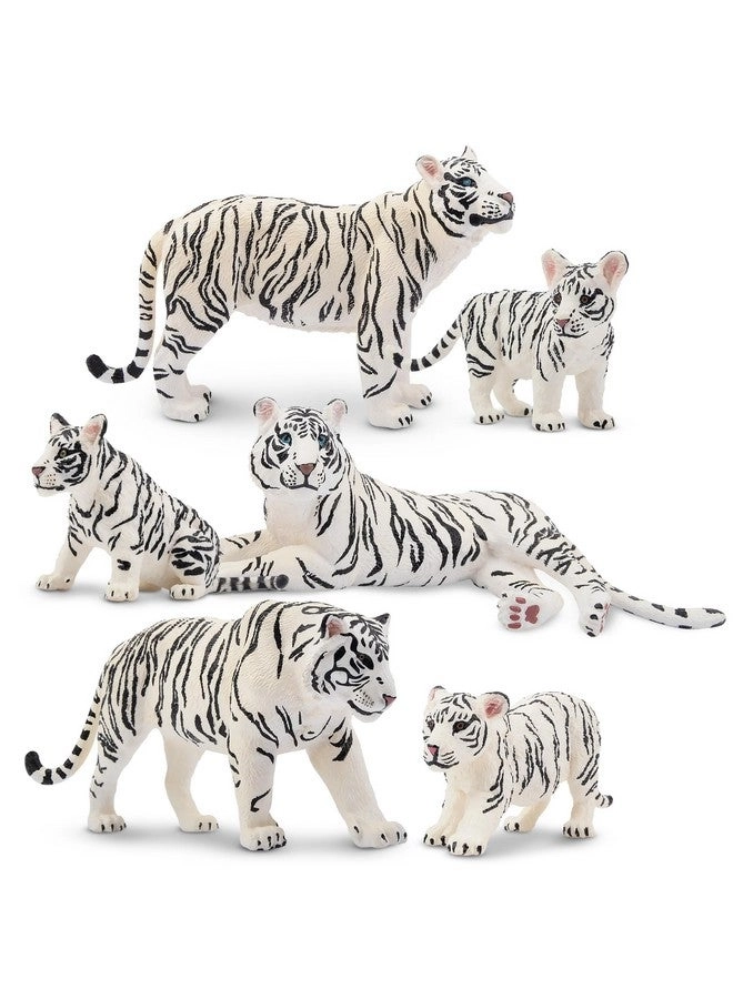 TOYMANY Realistic White Tigers Figurines 6 pcs