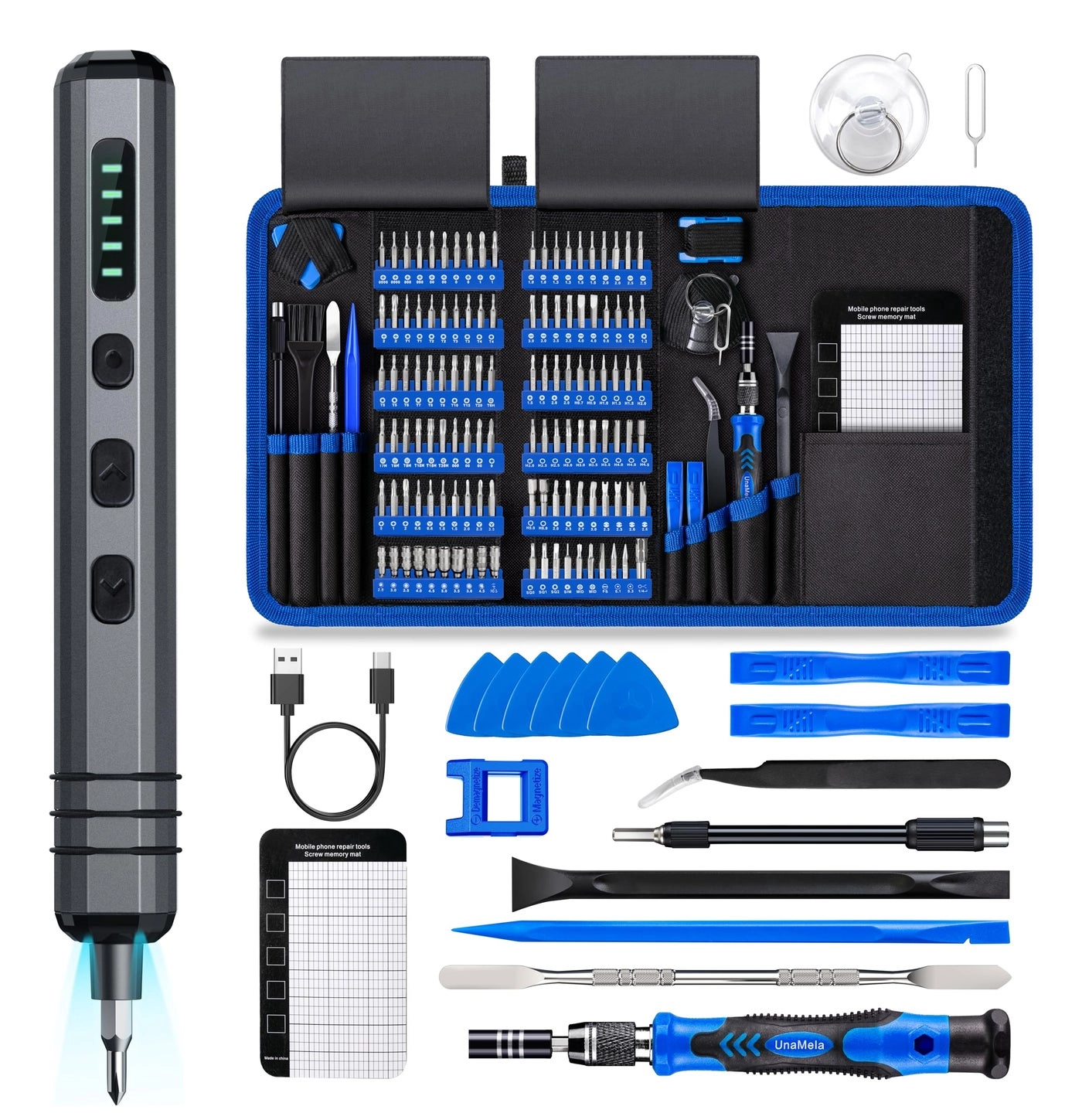 UnaMela Mini Electric Screwdriver Set - 140-IN-1 120 Precision Bits 5 Torque Settings