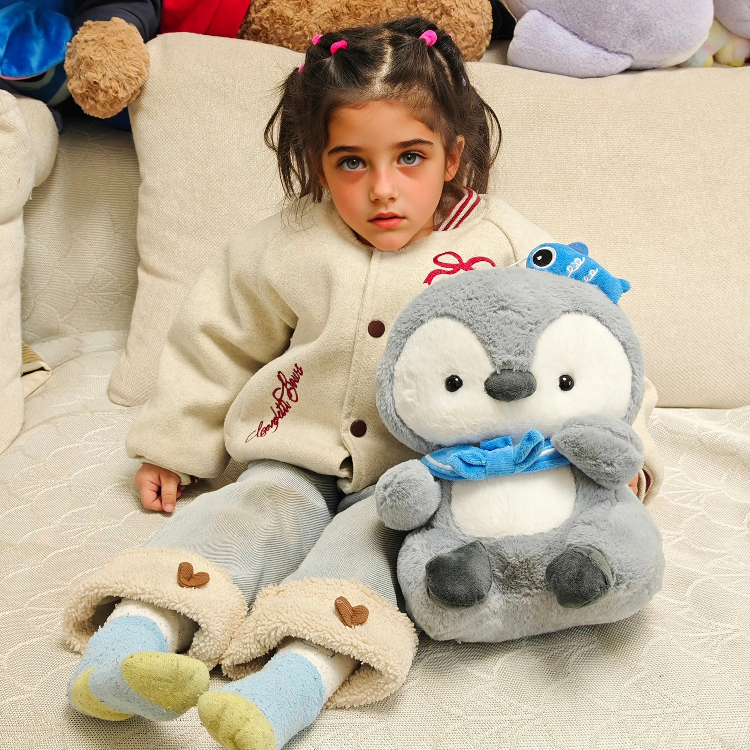 Penguin With Blue Fish 30 cm Plush