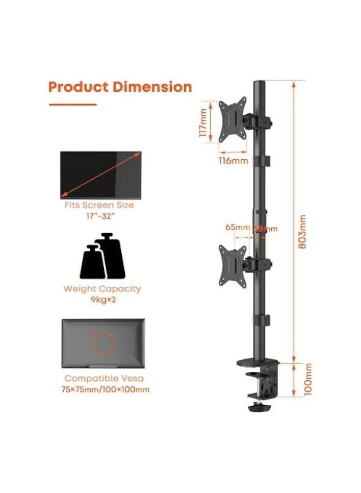 Dual Monitor Stand - 32 Inch 75mm x 75mm or 100mm x 100mm