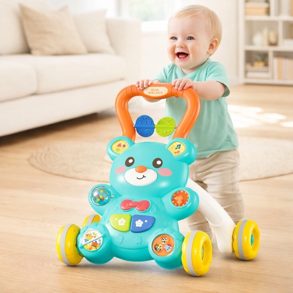 Bear Push Toy - Music Lights Adjustable Speed