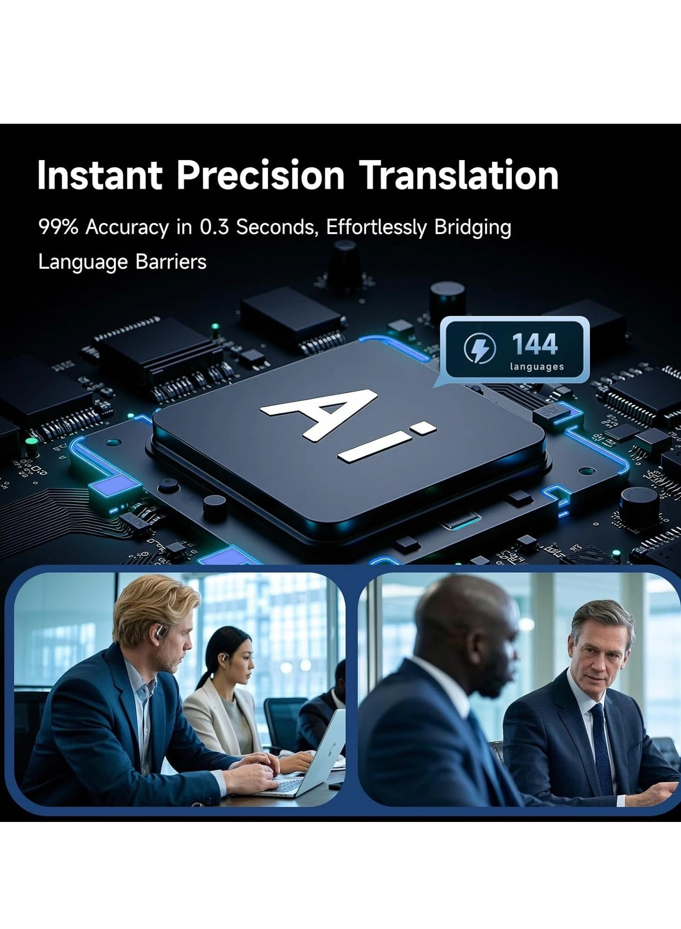 Wireless translation headset - 144 Languages