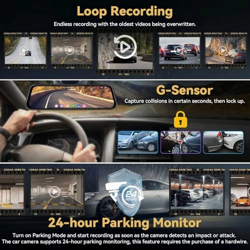 9.66 Inch Mirror Dash Cam - 4K 25FPS