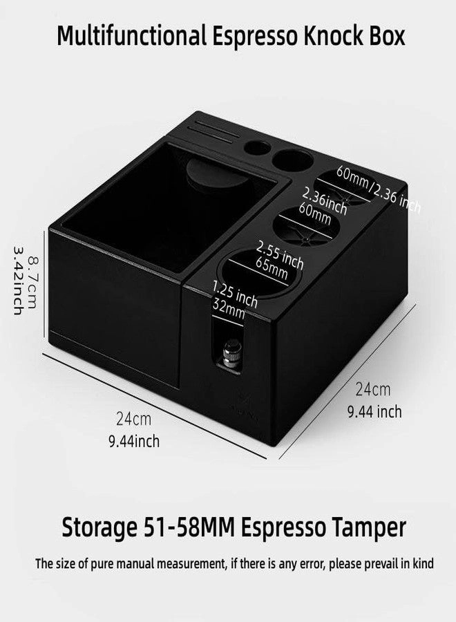 Knock Box - Plastic Black + Tamping Mat + Accessories Tool for Baristas + 51-58MM Espresso Tamper