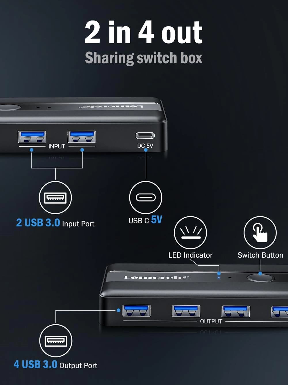 USB 3.0 Sharing Switch - 2 Computers 4 USB Ports