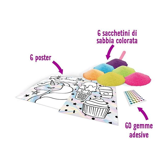 Creations Sand Art Poster Kit - 60 Gems 1 Sand Spoon 6 Colors of Sand 6 Posters