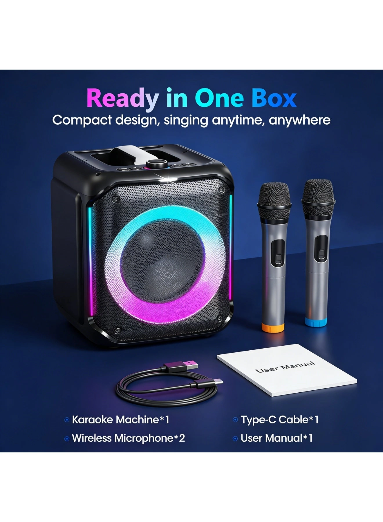 Mini Karaoke Machine - 2 Microphones 40W