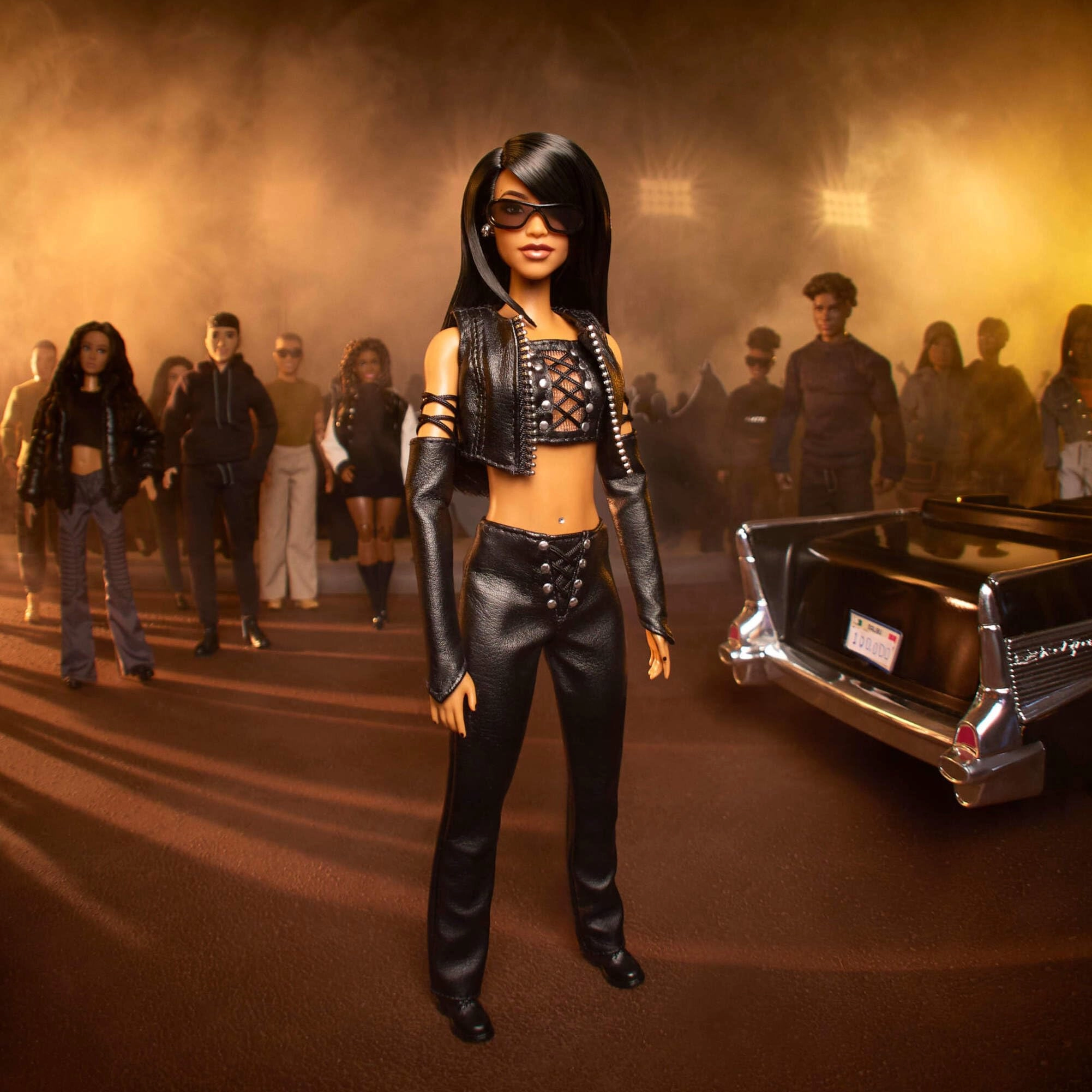 Aaliyah Collectable Doll - Plastic Black Faux Leather Outfit Ages 72+