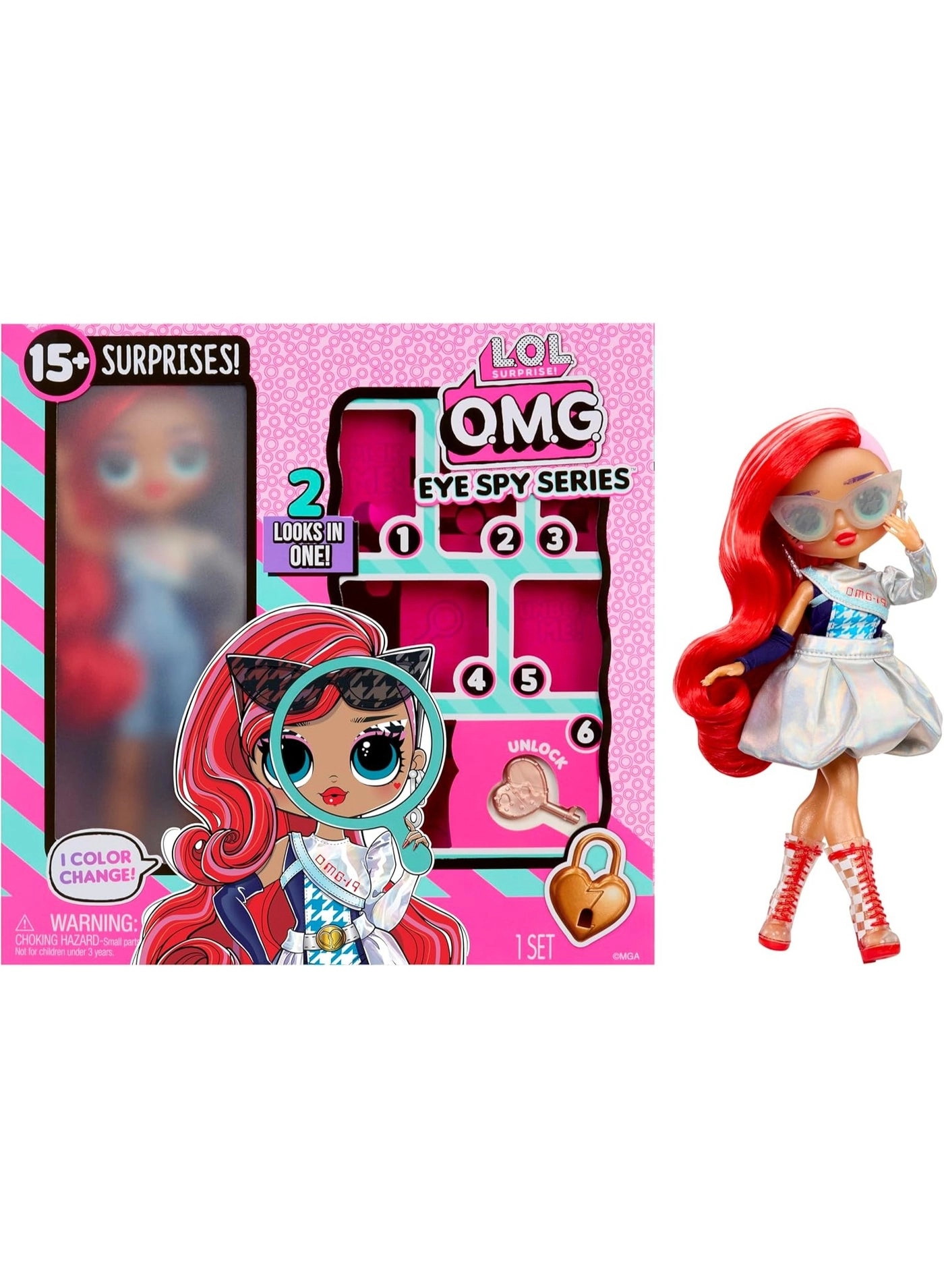 Eye Spy Fashion Doll - Interactive Unboxing Color Change Charm Key Necklace