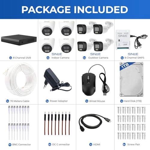 DVR - 8 Channel + Bullet Camera + Dome Camera + Hard Drive - 1 TB