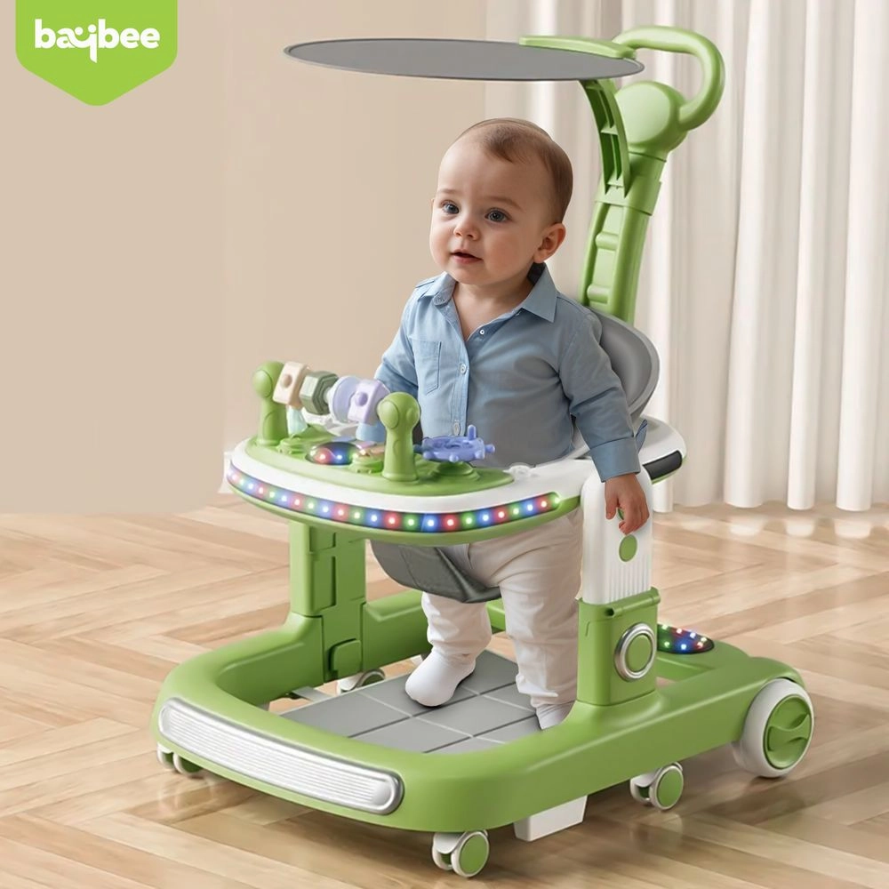2-In-1 Push Baby Walker - Green 3-Height Adjustable