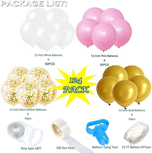 Pink Balloon Arch Garland Kit - 124 Pieces