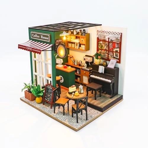 Miniature Wooden Dollhouse Building Kit - 3D Mini Coffee House