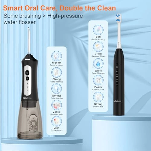 Sonic Electric Toothbrush - Rechargeable 2000mAh + Water Flosser - 2500mAh 300ml Tank