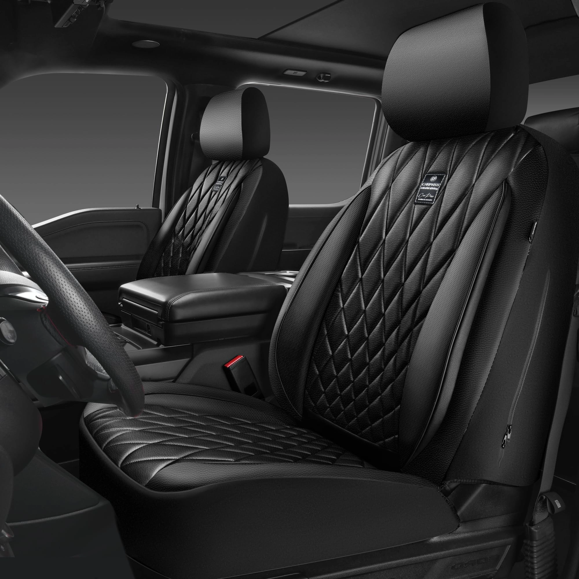LJ Thick Foam 3D Mesh Leather Car Seat Covers - Full Set Airbag Compatible Pure Black
