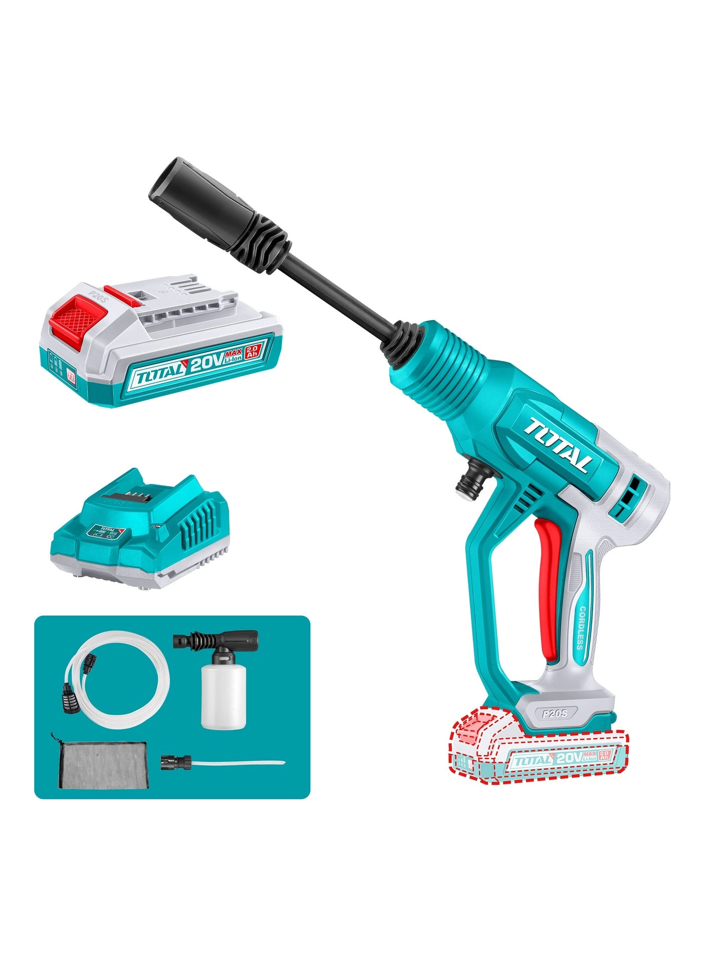 Total 20V Cordless Portable Pressure Washer - 24.8 Bar 2.0Ah Battery