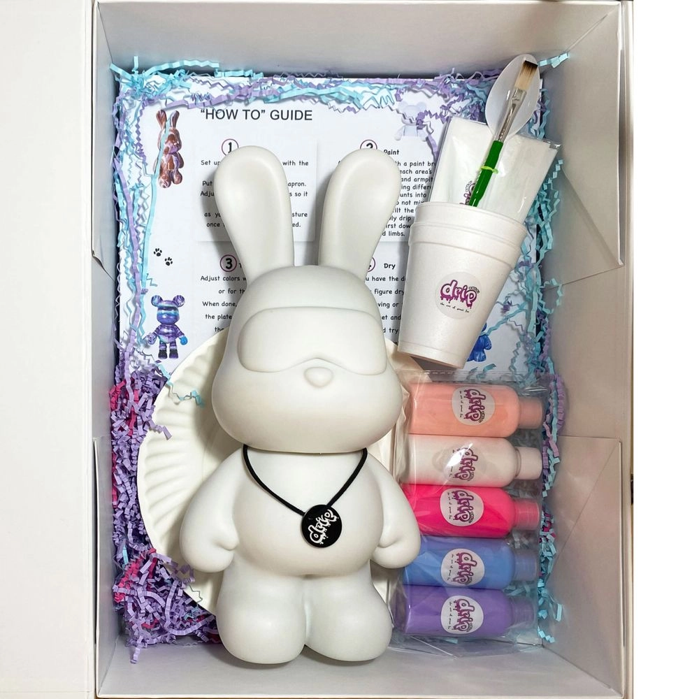 DIY Bunny Fluid Acrylic Pouring Paint Kit - 5 acrylic paints 2 oz/60 ml each; apron; clear cups; plate; gloves; paintbrush; pipette; spoon; table sheet