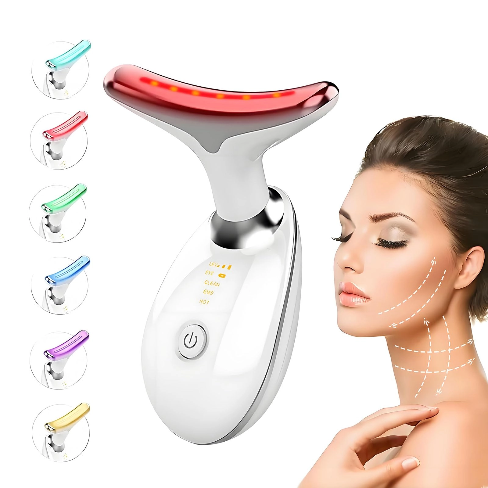 Iwtfu Facial and Neck Massager - Red Light 7 in 1 Color Led