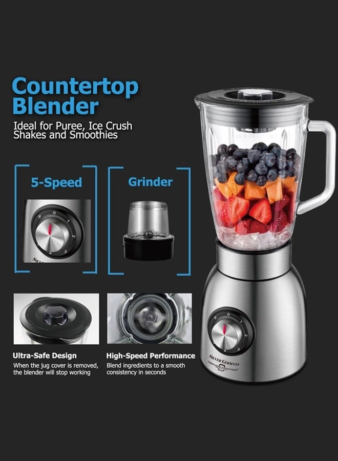 Big Power Countertop Blender - 5-Speed Auto Clean Stainless Steel Blades