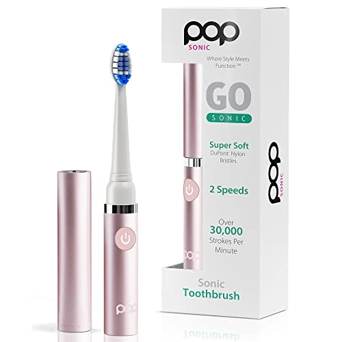 Electric Toothbrush - Metallic Rose Battery Powered 2 Speeds 15000-30000 strokes per minute