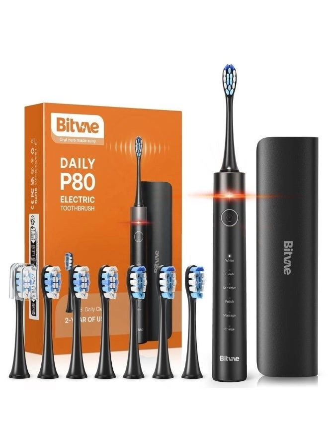 P80 Ultra Sonic Toothbrush - 8 Heads Pressure Sensor Timer + UV Toothbrush Sanitizer - Holder UV-C + USB-C Hygiene Case - Travel-Friendly