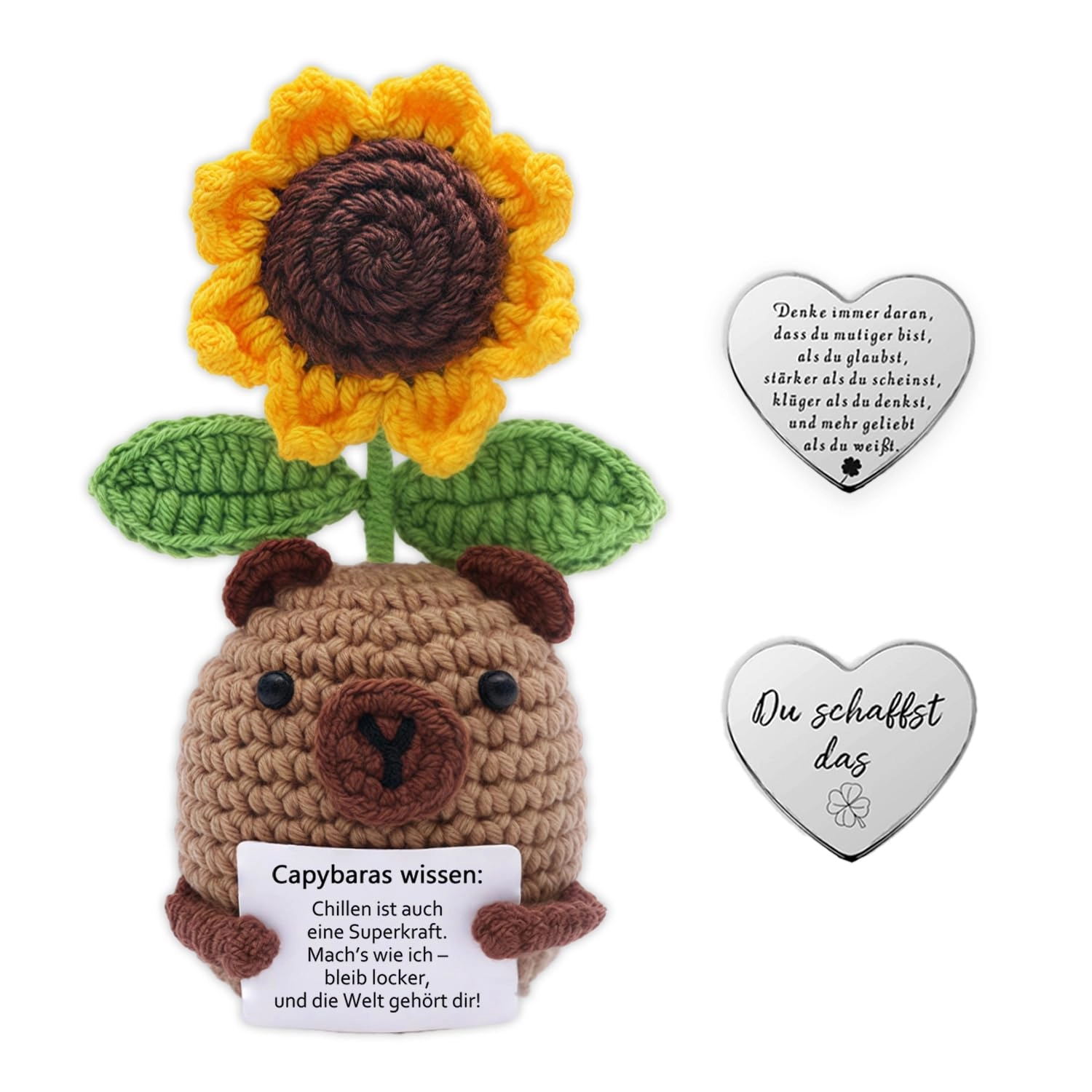 Glamifyr Capybara Positive Sunflower 14 cm Knitted - Pocket Hug Lucky Charm