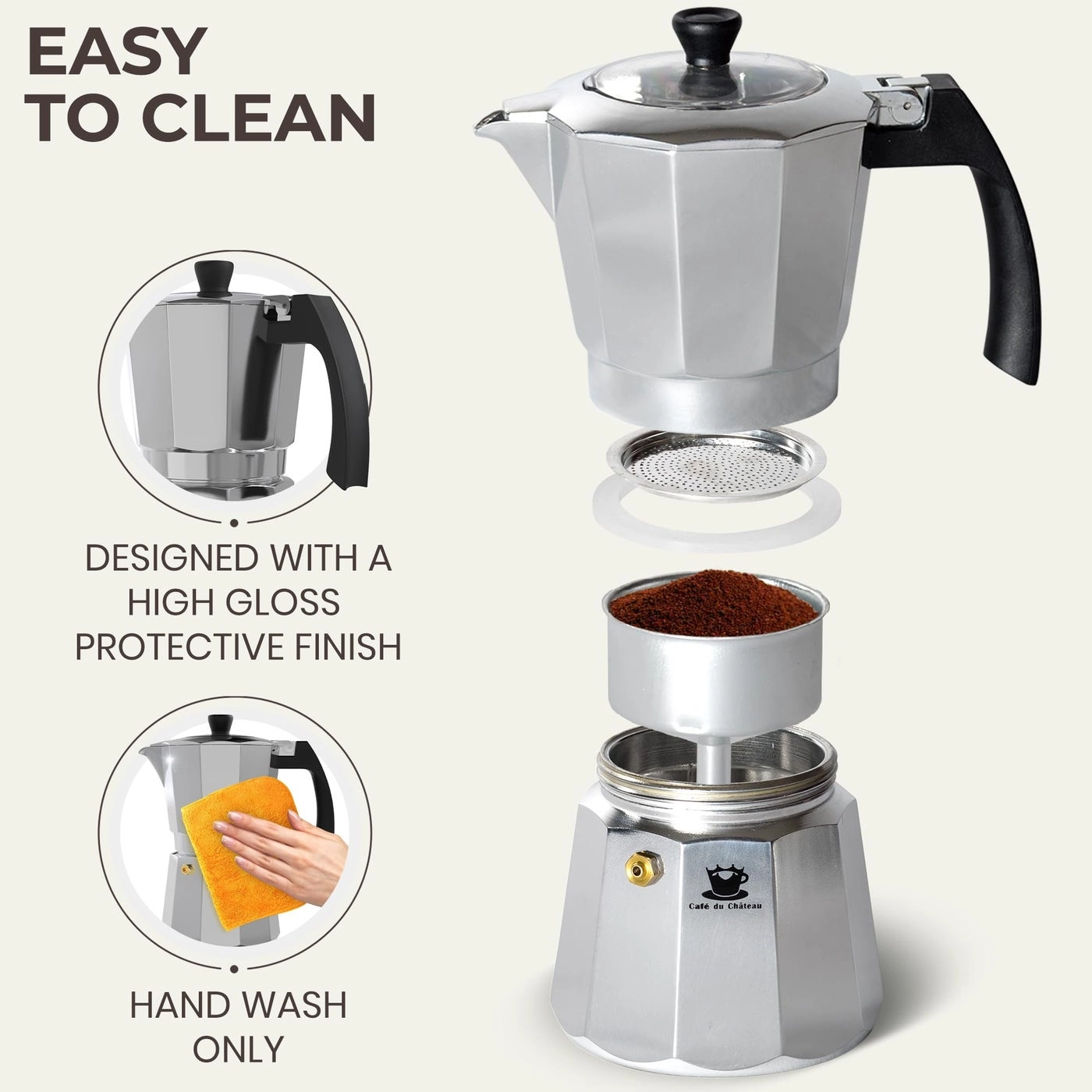 Espresso Maker - 6-Cup Transparent Lid Clip Spoon