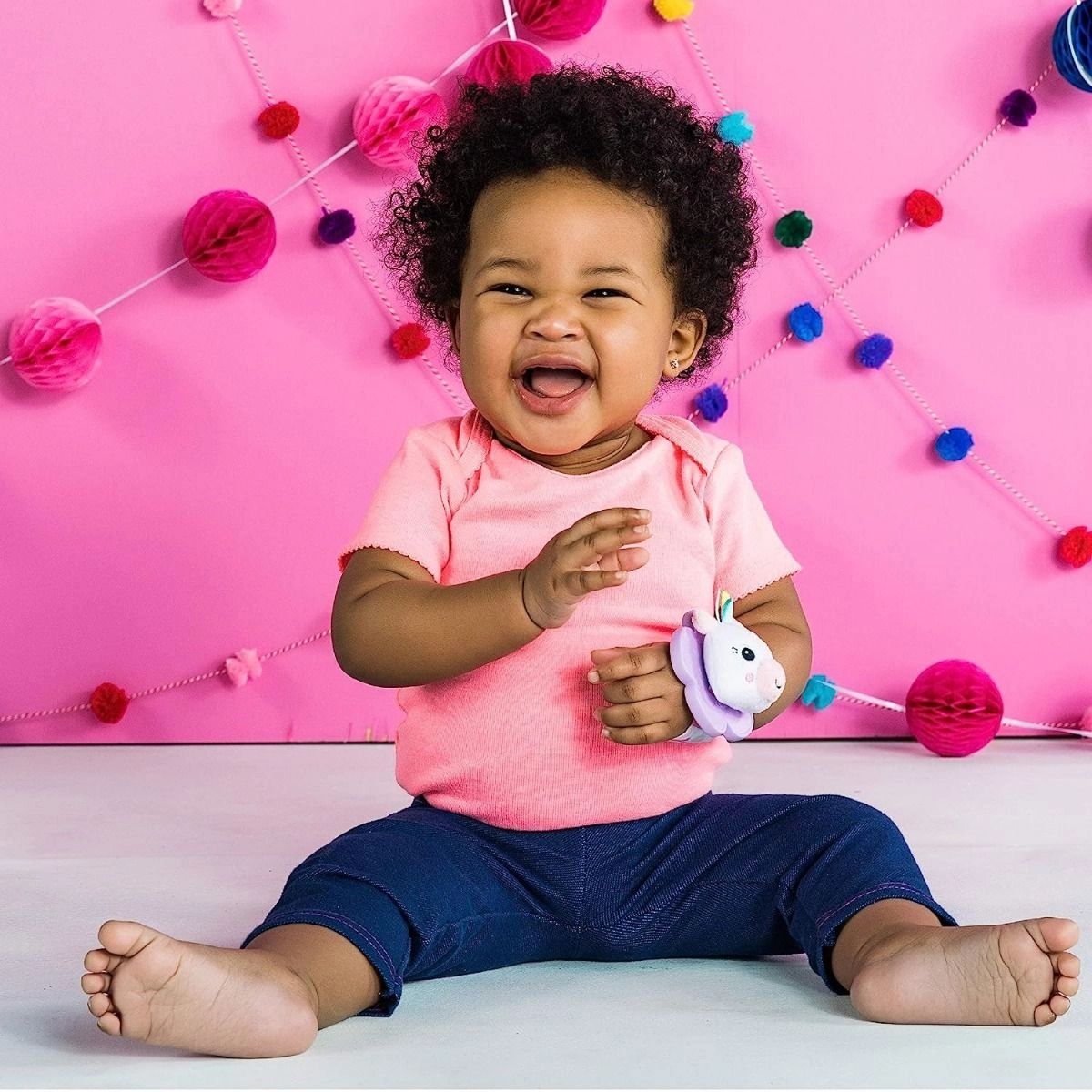 Rattle & Teethe Wrist Toy - Wearable Unicorn Llama