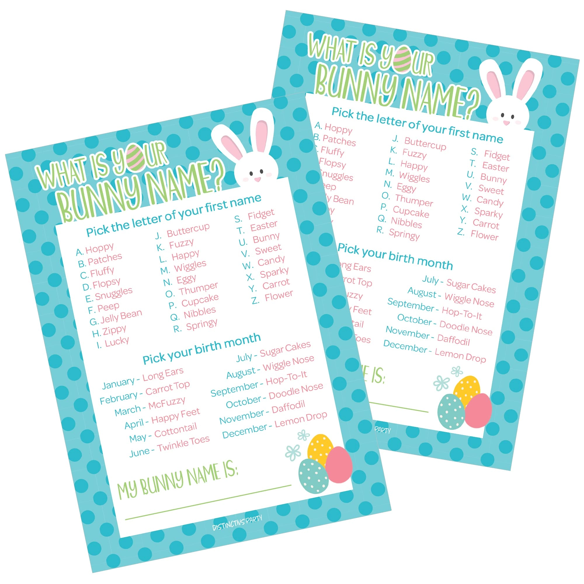 DISTINCTIVS What's Your Bunny Name Game - Kid 25 Player Cards