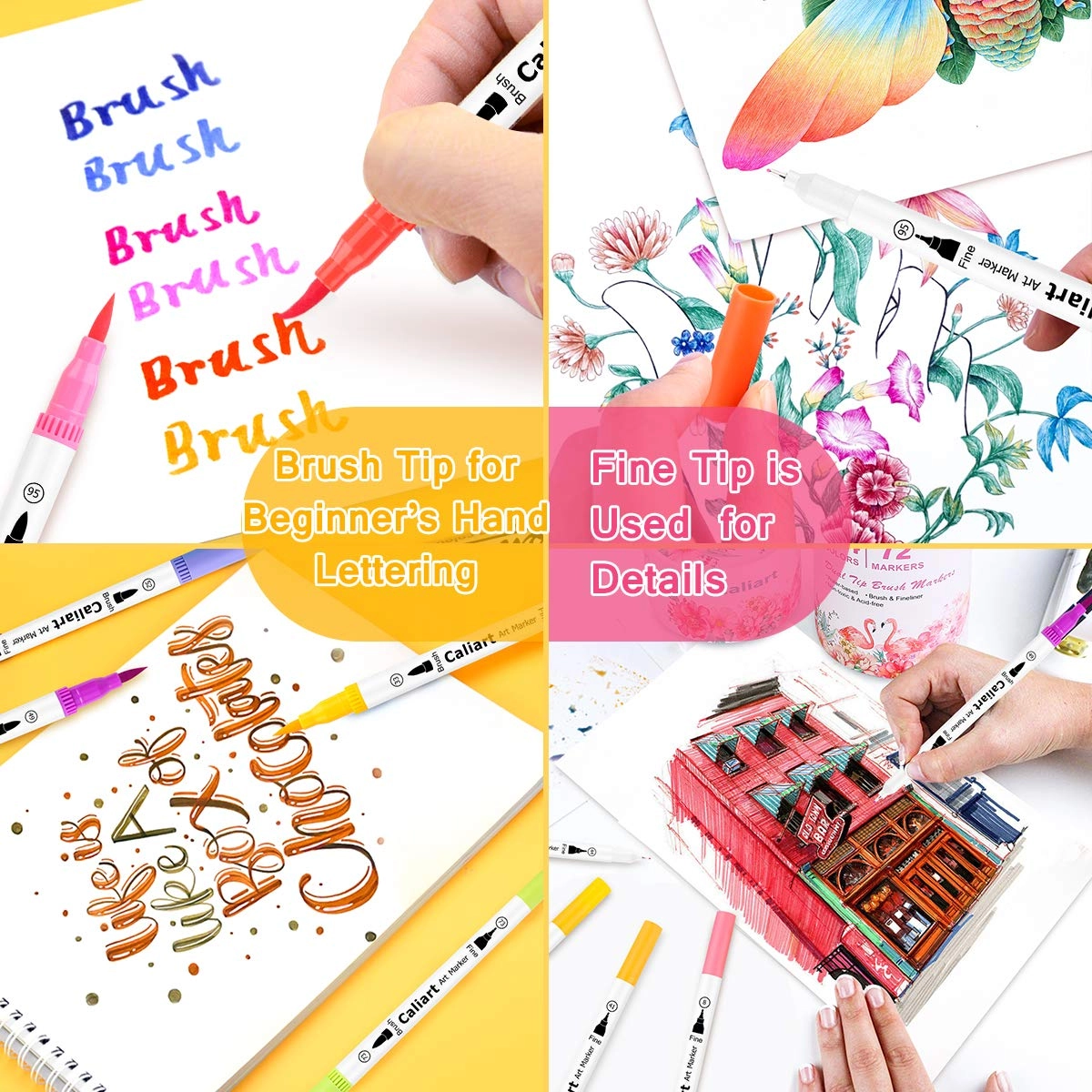 Double Tip Brush Pens - Multicolor Dual Tip