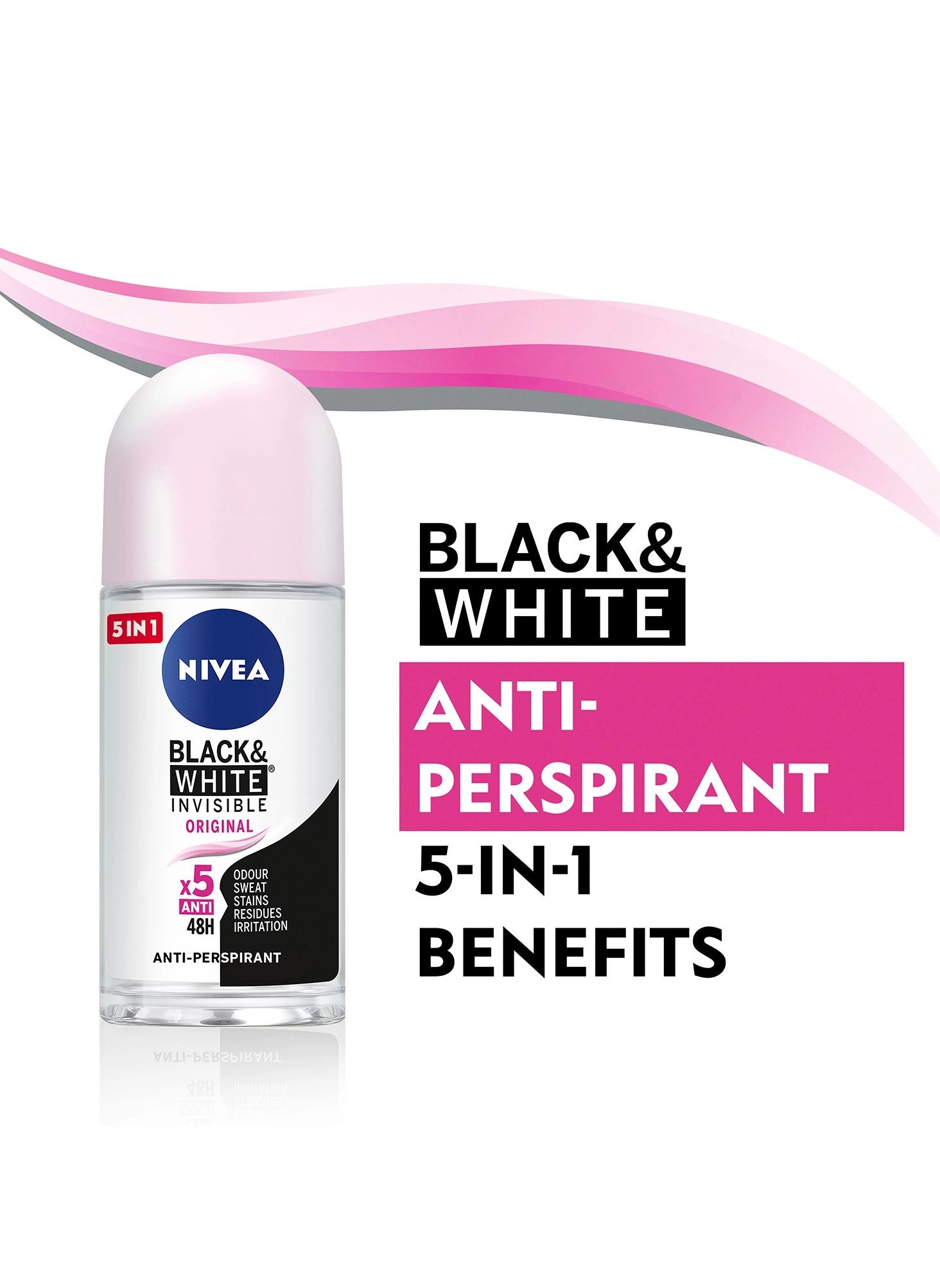 MEN Antiperspirant Roll-on - Black & White Invisible Protection Original 50ml