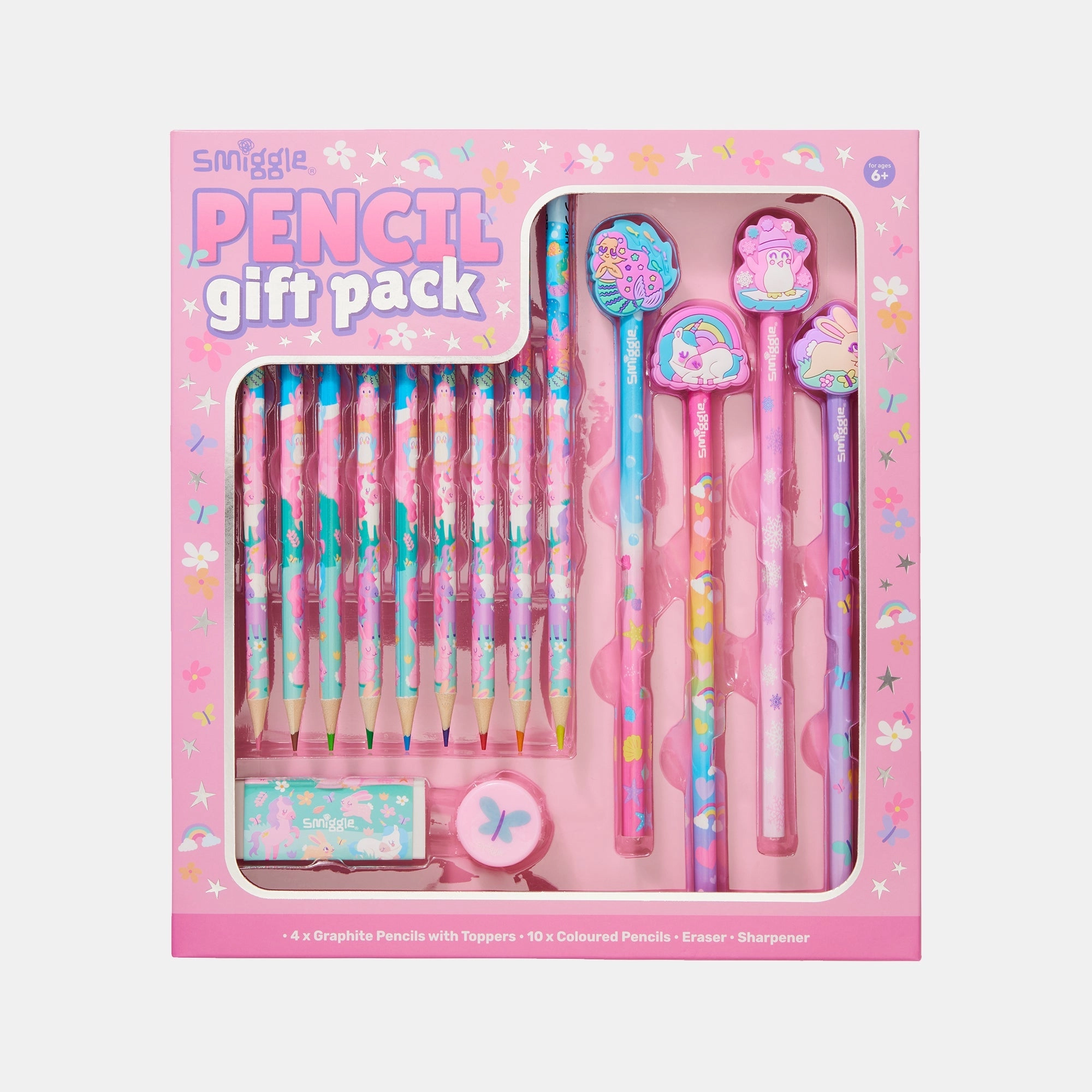 Smiggle Graphite Pencil - 4 + Coloured Pencil - 12 + Eraser + Sharpener