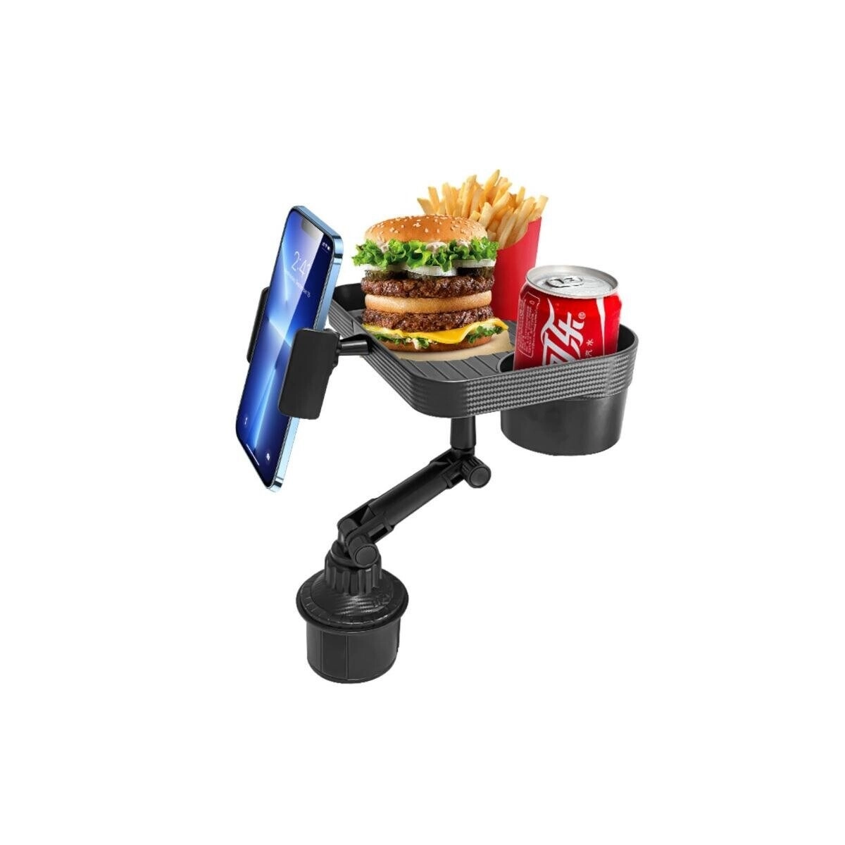 2-in-1 Adjustable Car Cup Holder with Rotating Tray