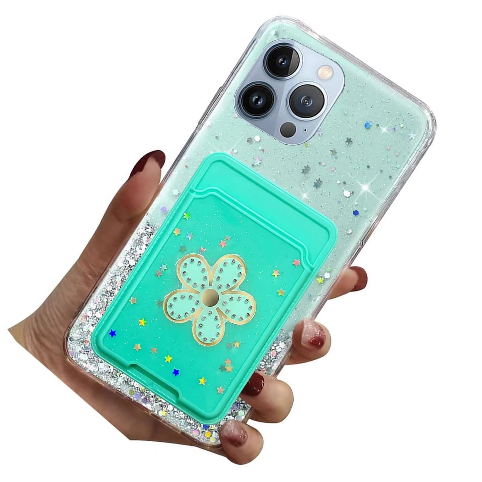 Miagon Glitter Wallet Transparent Case for iPhone 13 Pro Max