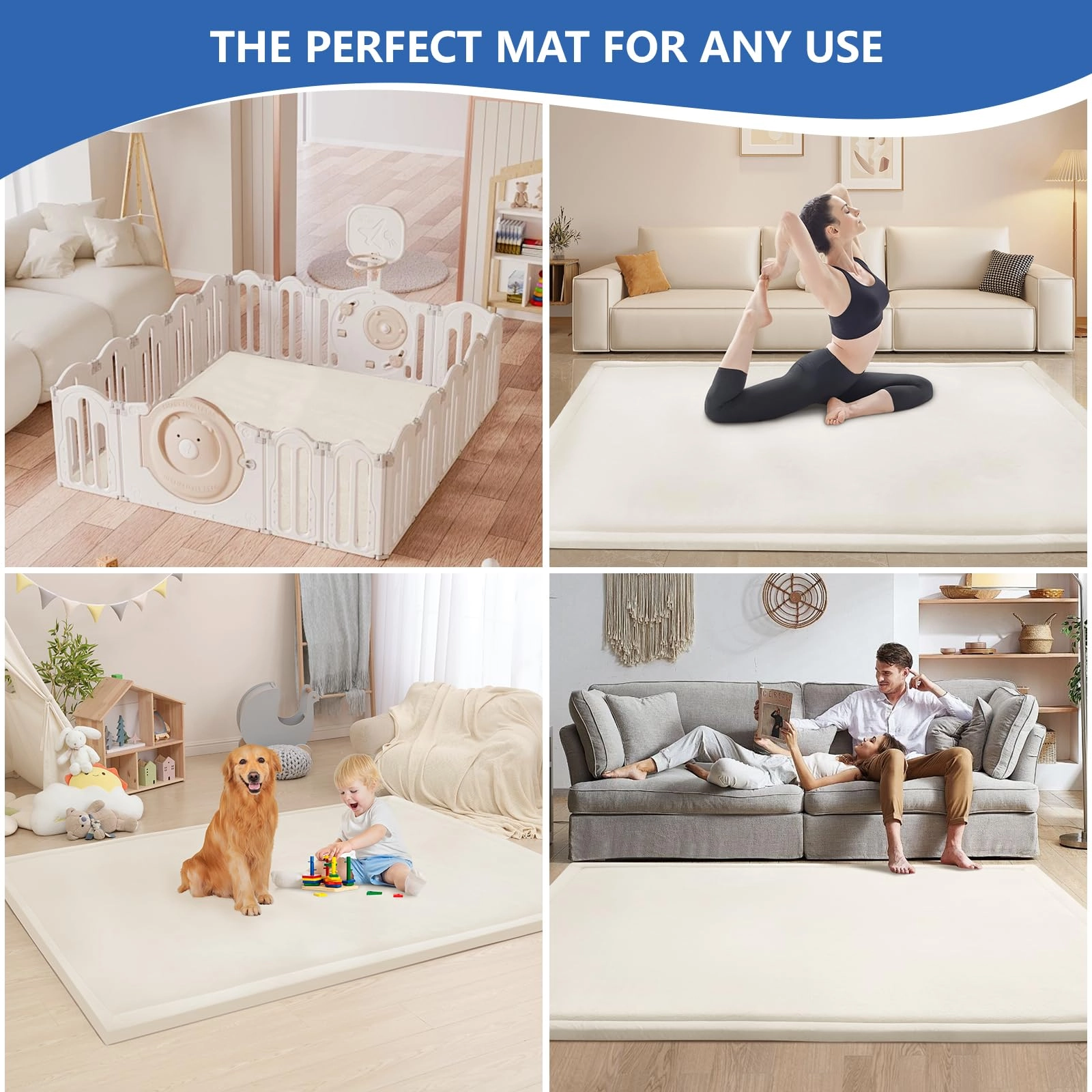 Baby Activity Play Mat - 79"x118" 1.3" Thick Cream