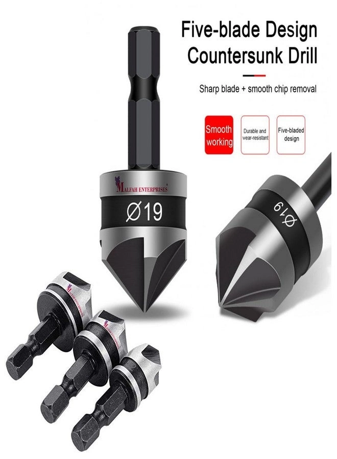 Chamfer Countersink Drill Bit Set - 3pcs 12-16-19