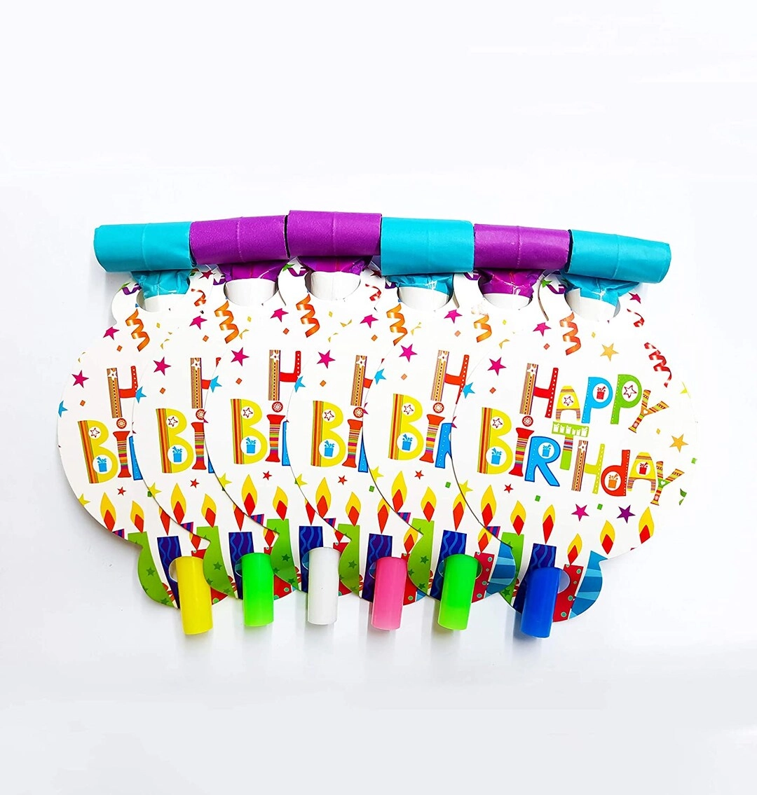 Party Time Trading LLC Colorful Confetti and Candles Design Blowouts - Pack of 6 Birthday