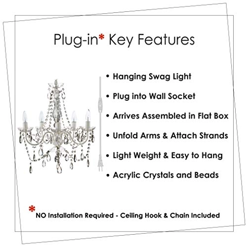 Plug-in 6 Light Hanging Swag Chandelier - H26"xW12" E12